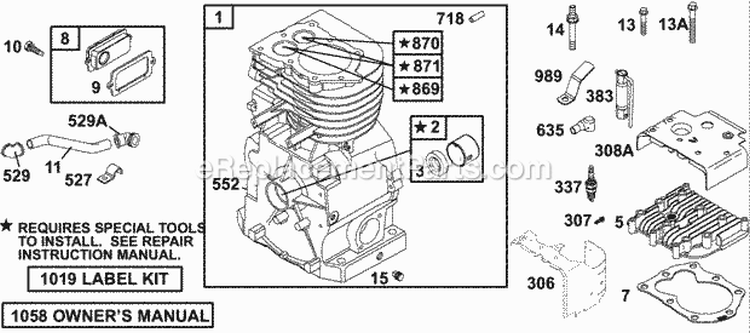 Cylinder Group-Parts Diagram and Parts List for  Briggs and Stratton Engine